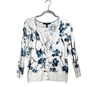 White House Black Market Cardigan Sweater Women XL Long Sleeve Floral Snap Close